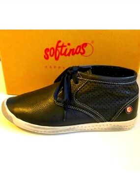 NWT SOFTINOS by FLY LONDON Indira Leather High-Top Sneakers Black 5.5 MSRP $233